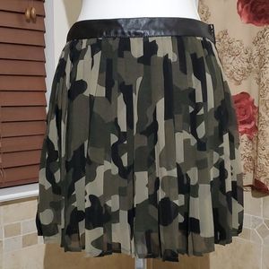 Pleated Skirt with Faux Leather Waist